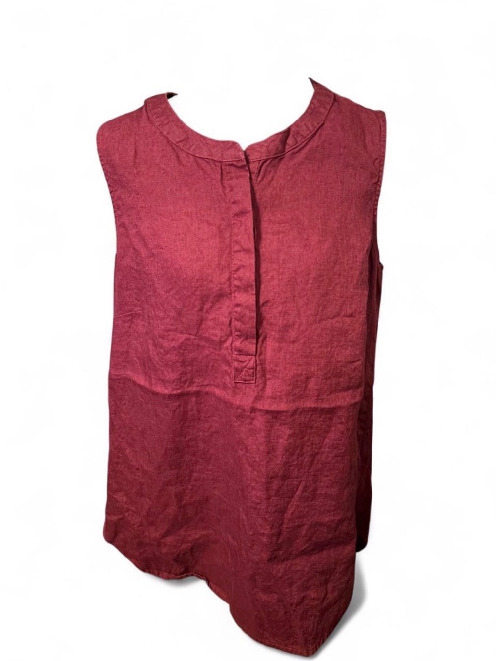 Ellen Tracy 100% Linen Burgundy Sleeveless Blouse Top Size L